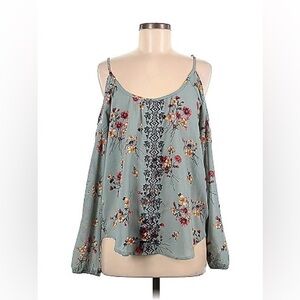 Rewind peekaboo long sleeve floral design blue/gray shirt size XS extra small